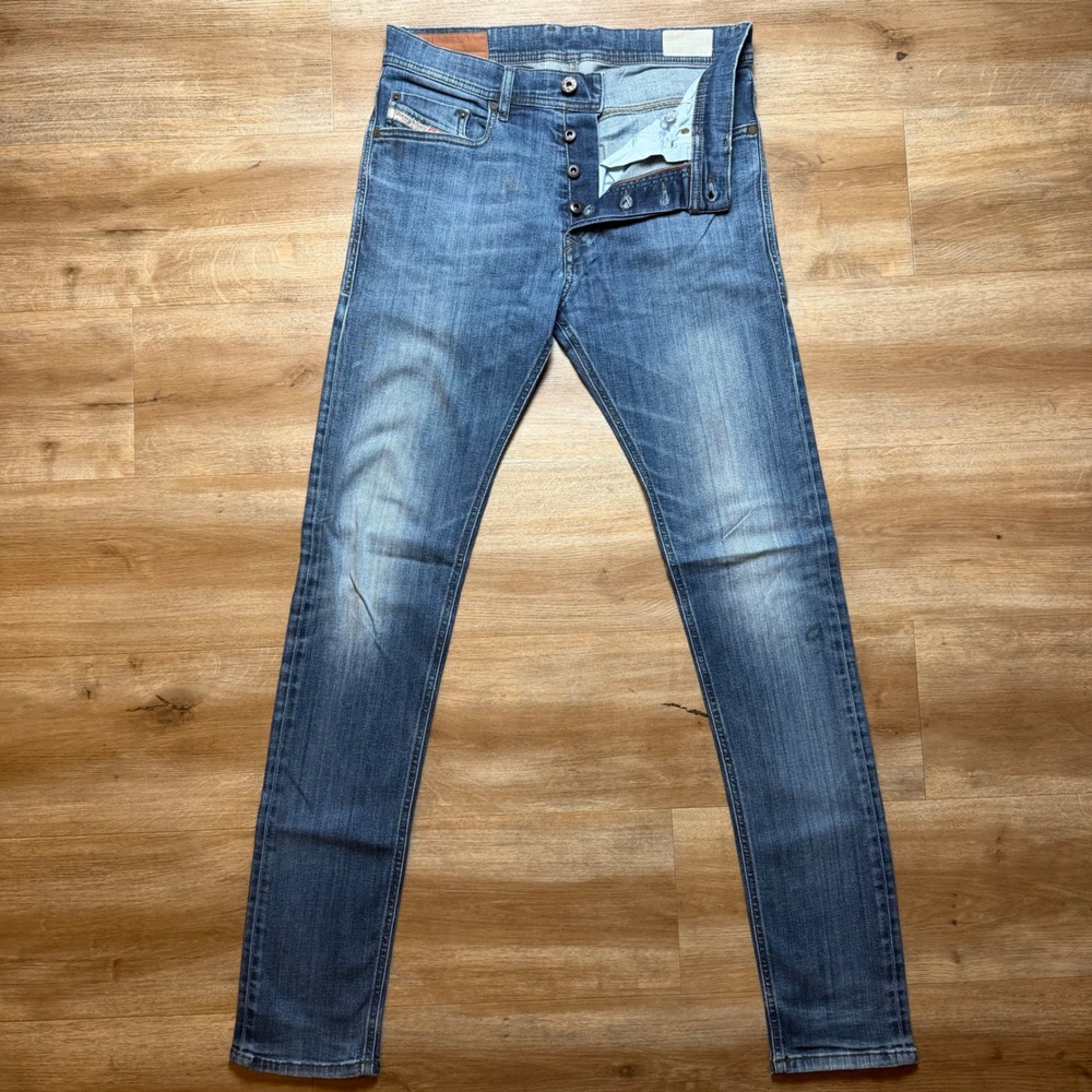 Diesel Tepphar Jeans Mens 28x32 Blue Slim Carrot Stretch Denim Button Fly 0814W
